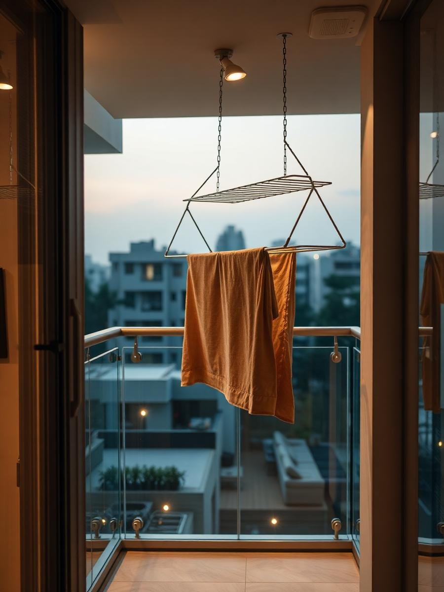 Ceiling drying system installed on a glass-railing balcony